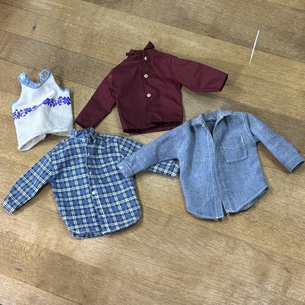Vintage Ken Doll Clothes Lot 4 Shirts Denim Plaid Dress Surfer Barbie Mattel